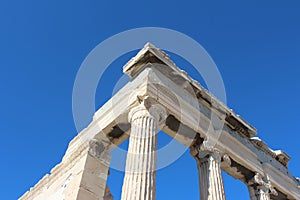 Architectural corner and column of the Parthenon (ÃÂ ÃÂ±ÃÂÃÂ¸ÃÂµÃÂ½ÃÅ½ÃÂ½ÃÂ±Ãâ) former temple to Athena in Athens Greece.